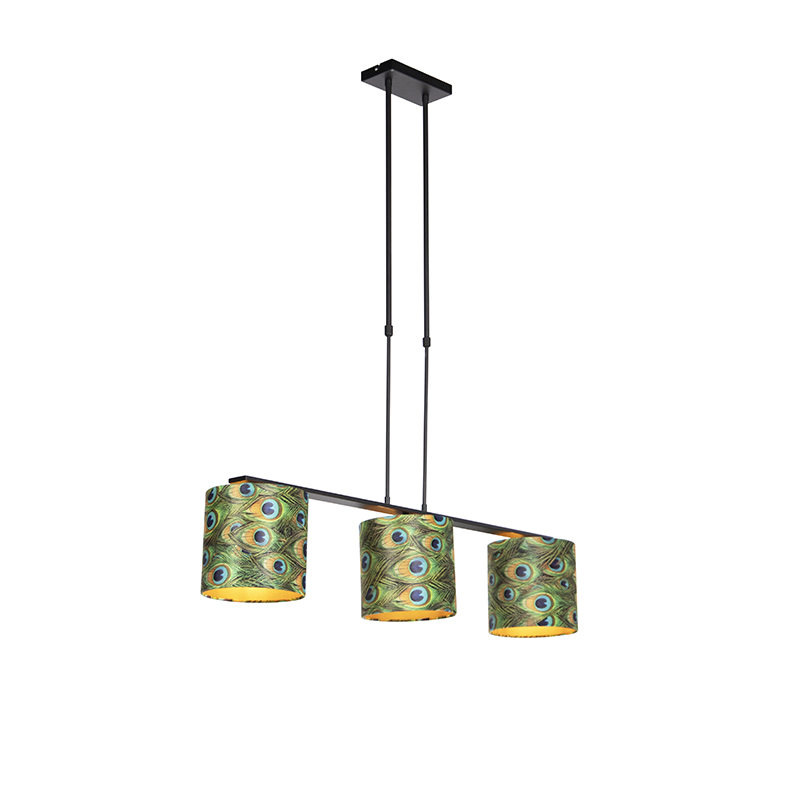 QAZQA Hanglamp met velours kappen pauw met goud 20cm - Combi 3 Deluxe
