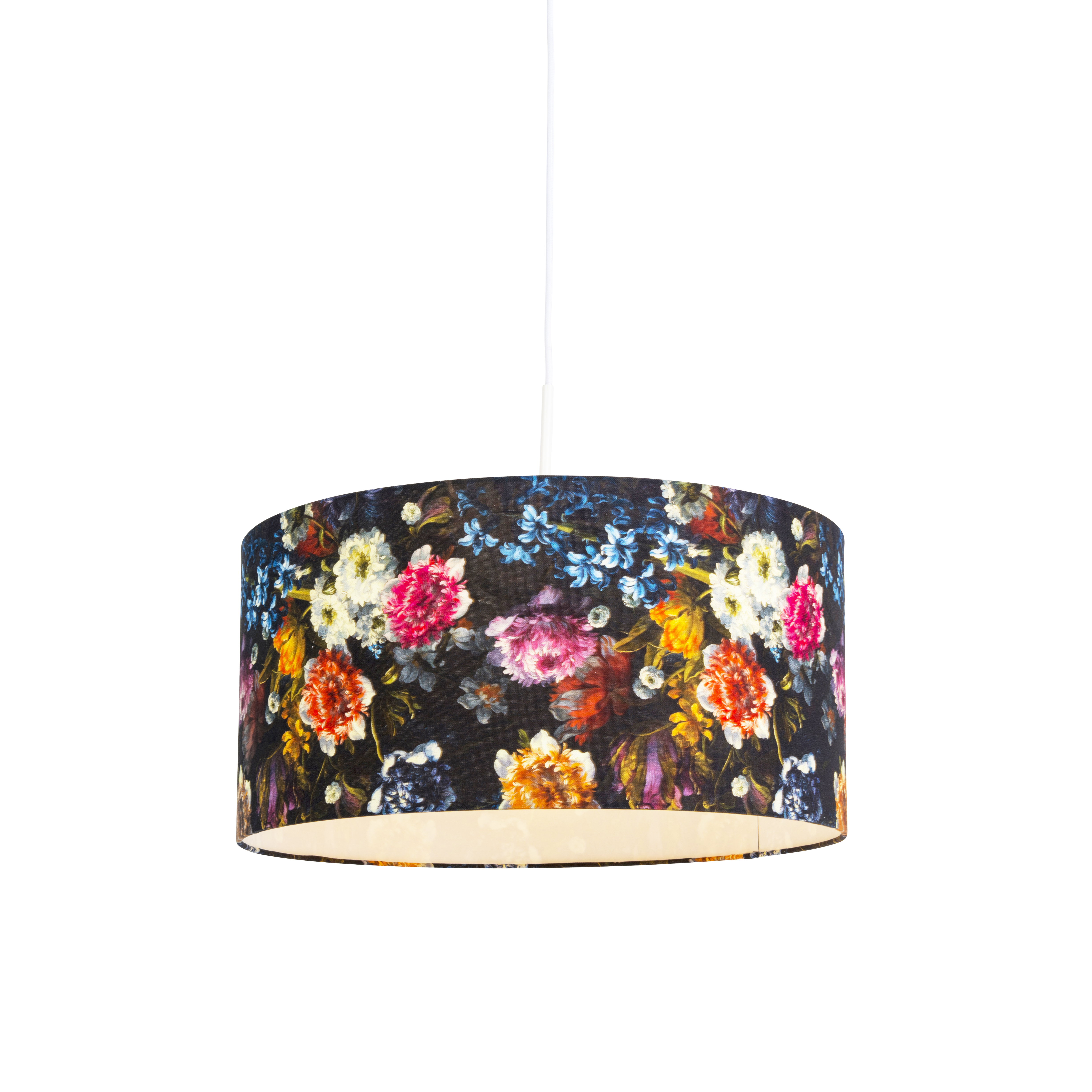 QAZQA Romantische hanglamp wit met bloemen kap 50 cm - Combi 1