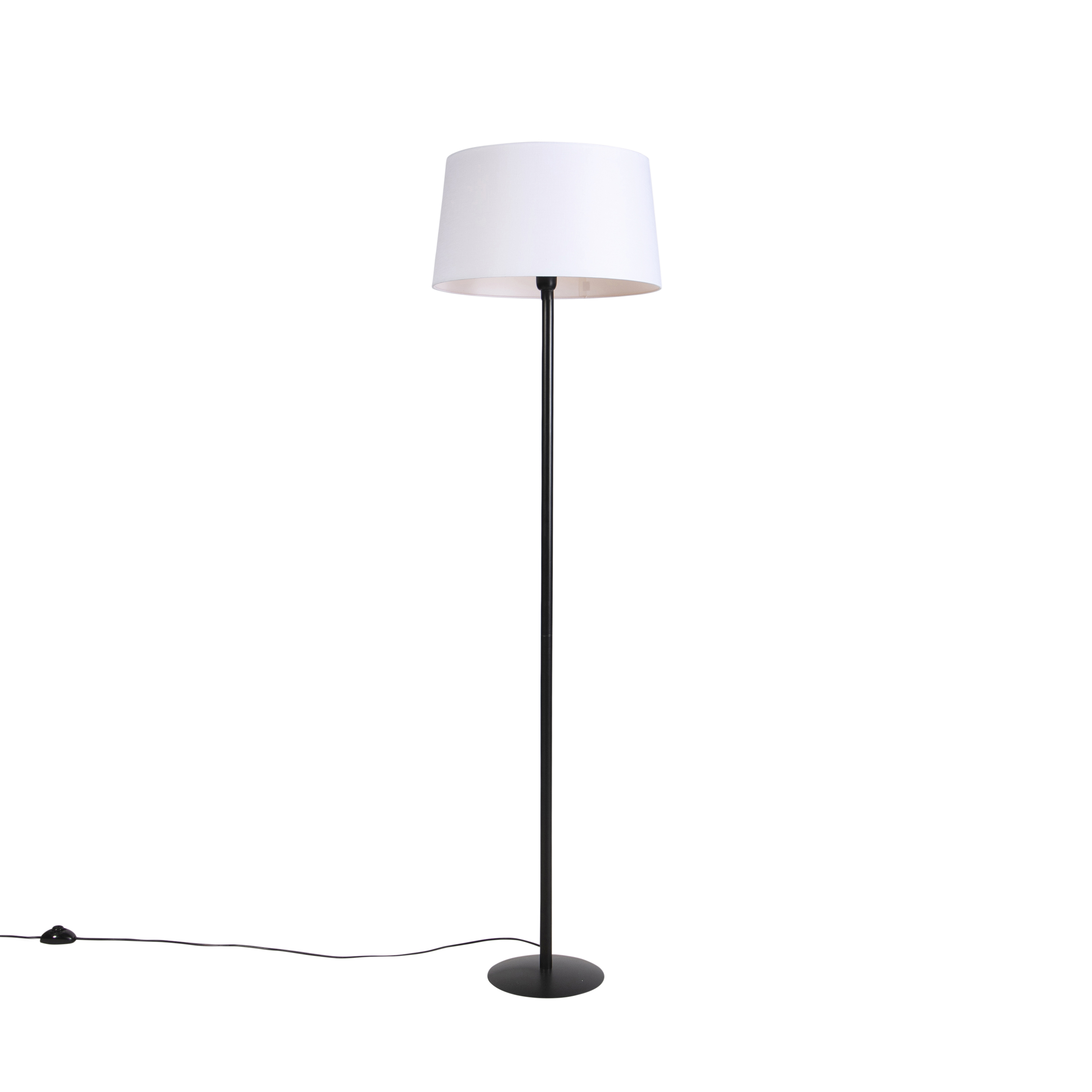 QAZQA Zwarte vloerlamp met linnen kap wit 45 cm - Simplo