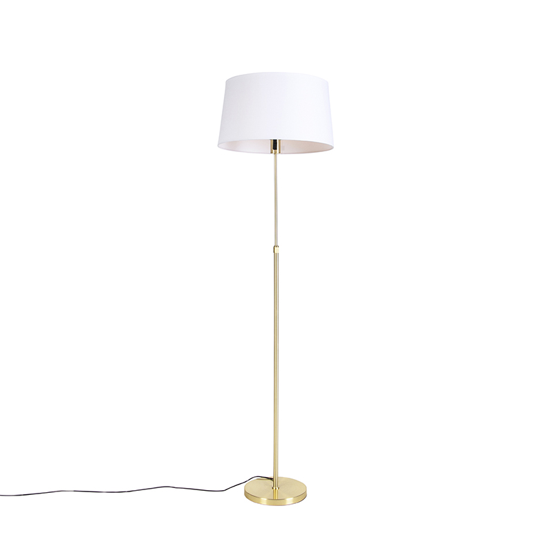 QAZQA Vloerlamp goud/messing met linnen kap wit 45 cm - Parte