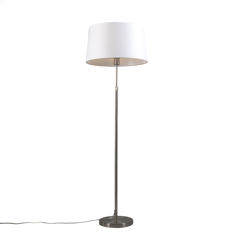 QAZQA Vloerlamp staal met kap wit 45 cm verstelbaar - Parte