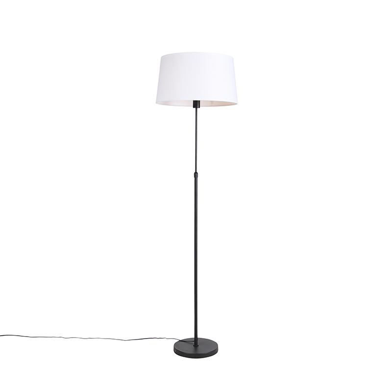 QAZQA Vloerlamp zwart met witte linnen kap 45 cm verstelbaar - Parte