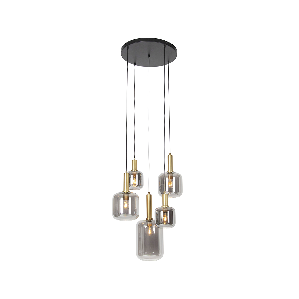 QAZQA Hanglamp zwart met goud met smoke glas 5-lichts - Zuzanna - Grijs