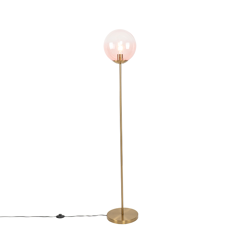 QAZQA Art deco vloerlamp messing met glas - Pallon - Roze