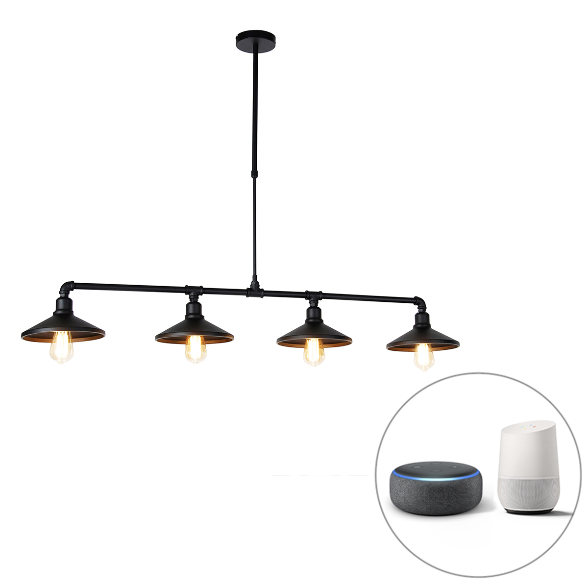 QAZQA Smart hanglamp 4-lichts incl. Wifi ST64 - Laser - Zwart