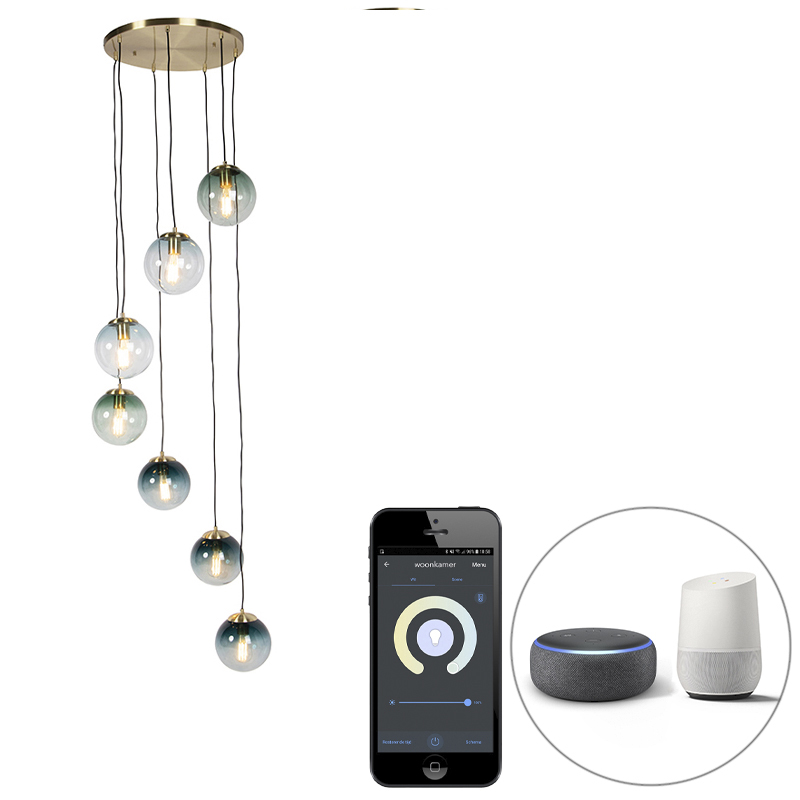 QAZQA Smart hanglamp messing 7-lichts incl. Wifi ST64 - Pallon