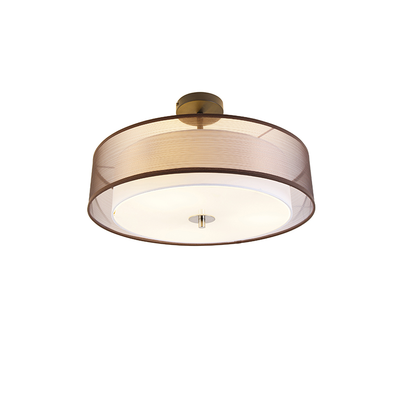 QAZQA Moderne plafondlamp met wit 50 cm 3-lichts - Drum Duo - Bruin