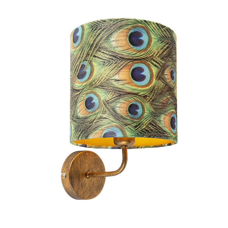 QAZQA Vintage wandlamp goud met kap velours 20/20/20 pauw - Matt