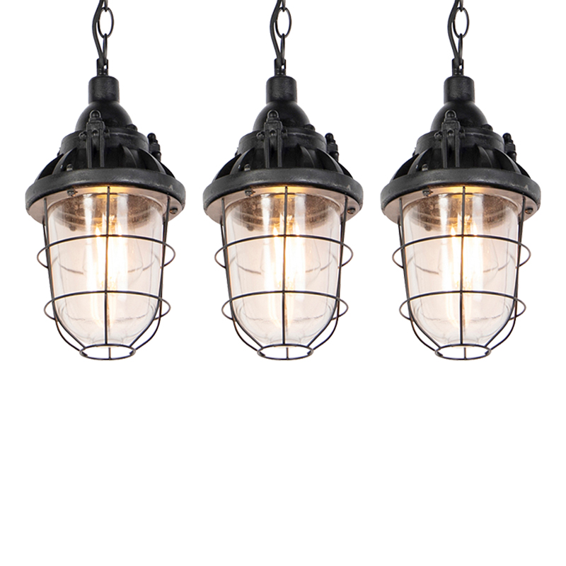 QAZQA Set van 3 industriele hanglampen - Cabin - Zwart