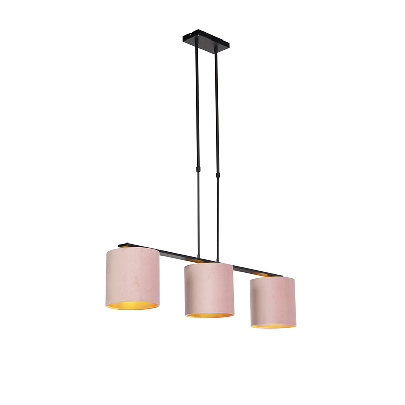 QAZQA Hanglamp met velours kappen met goud 20cm - Combi 3 Deluxe - Roze