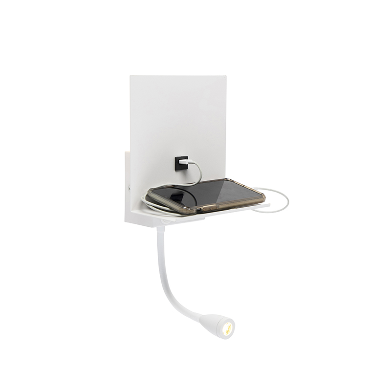 QAZQA Moderne wandlamp wit met USB en flexarm - Flero