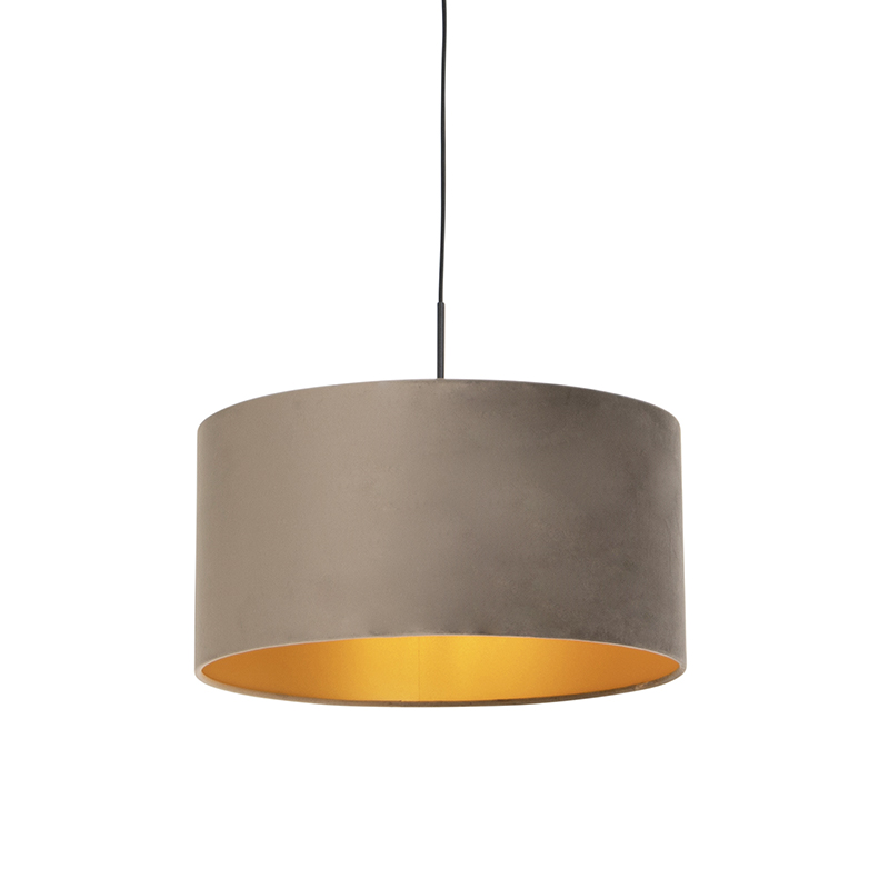 QAZQA Hanglamp met velours kap taupe met goud 50 cm - Combi