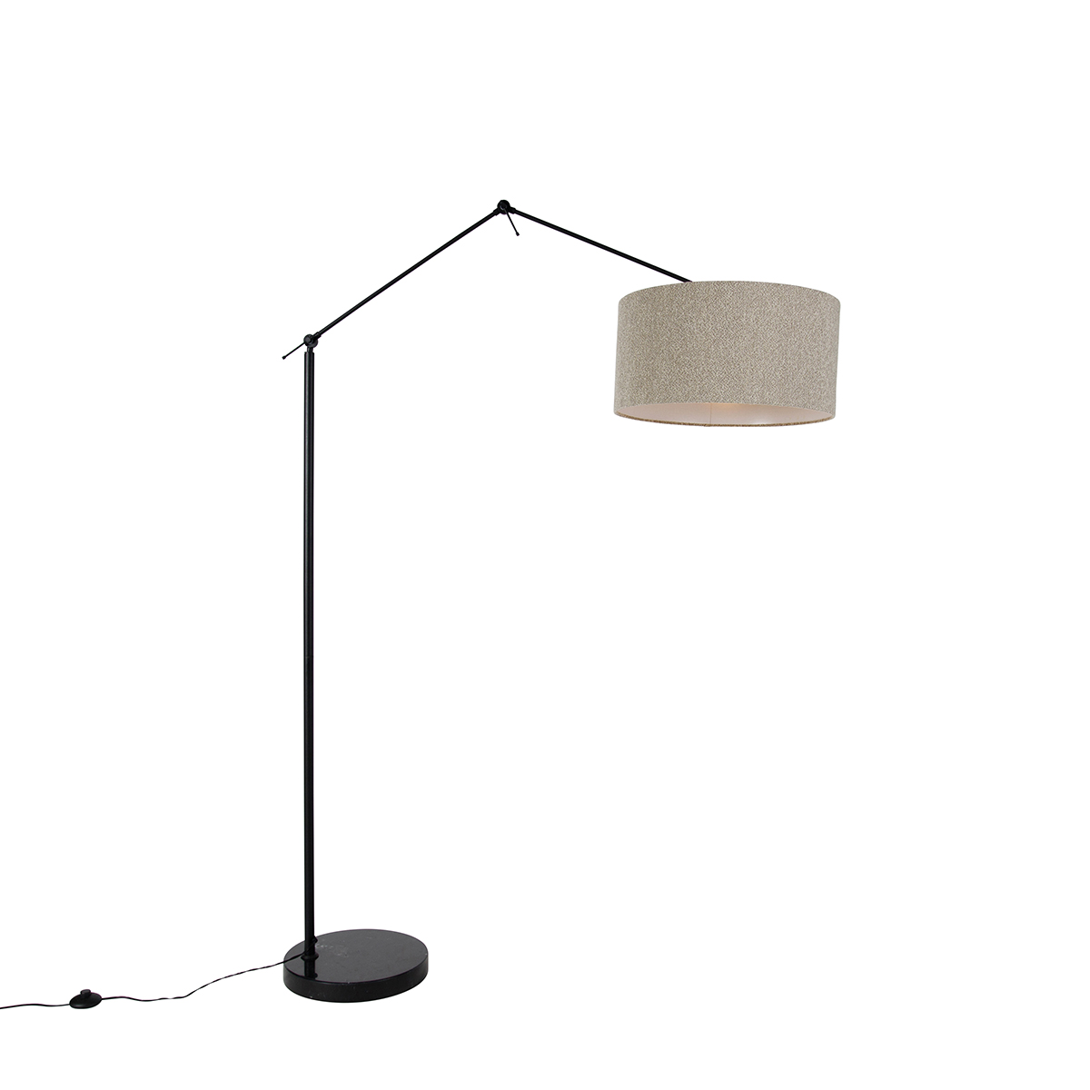 QAZQA Vloerlamp met boucle kap taupe 50 cm verstelbaar - Editor - Zwart