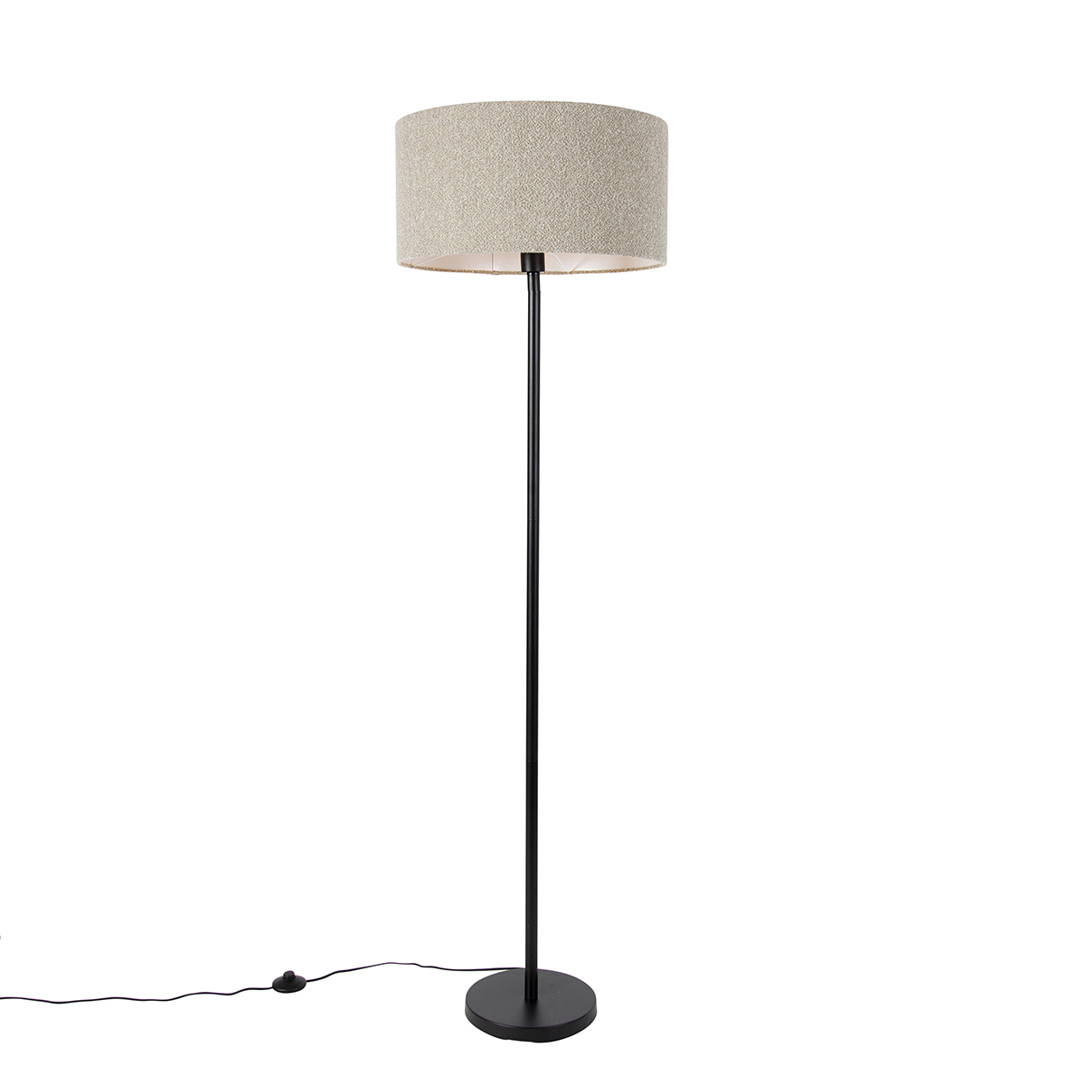 QAZQA Vloerlamp met boucle kap taupe 50 cm - Simplo - Zwart