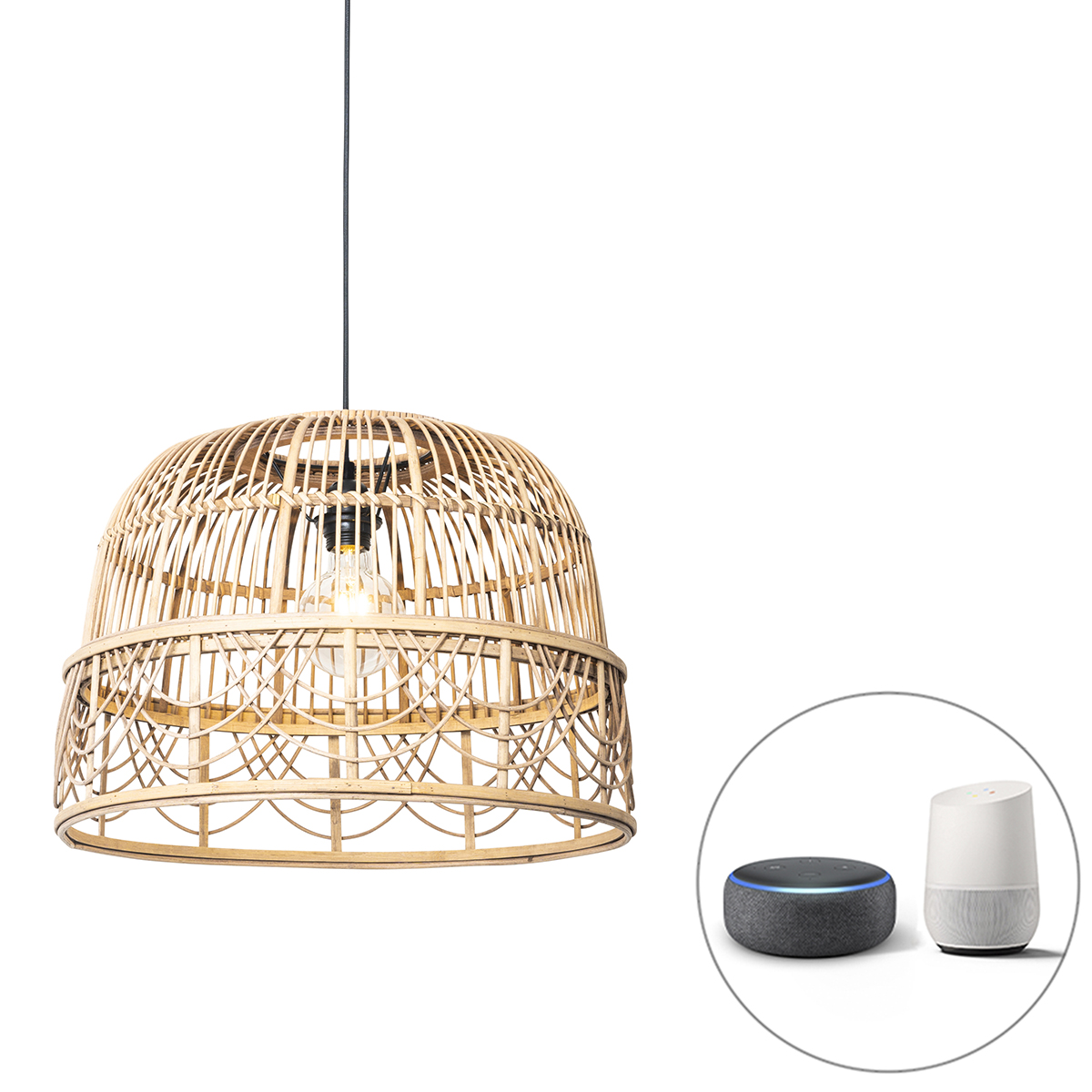 QAZQA Smart hanglamp rotan 44 cm incl. Wifi G95 - Michelle - Bruin