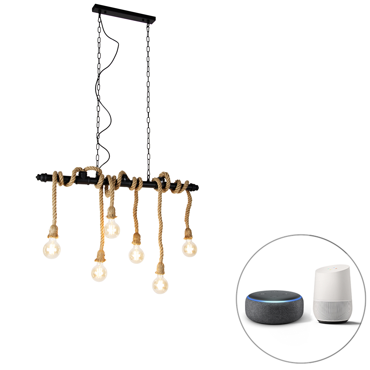 QAZQA Smart hanglamp 6-lichts incl. Wifi G95 - Plural - Zwart