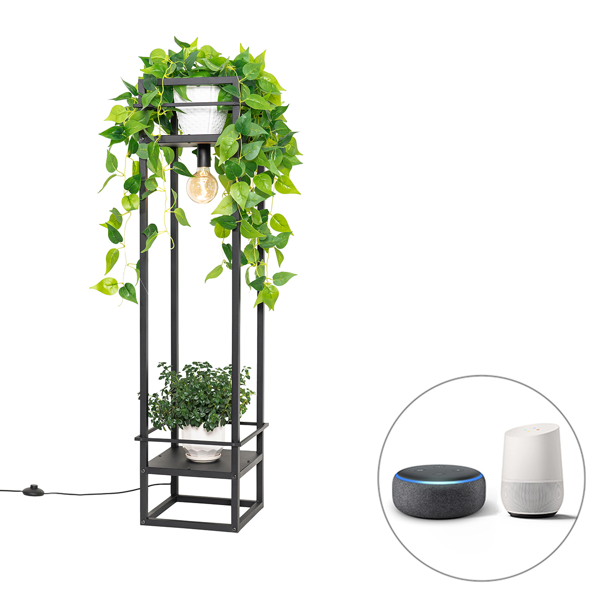 QAZQA Smart industriële vloerlamp incl. Wifi G95 - Cage Rack - Zwart