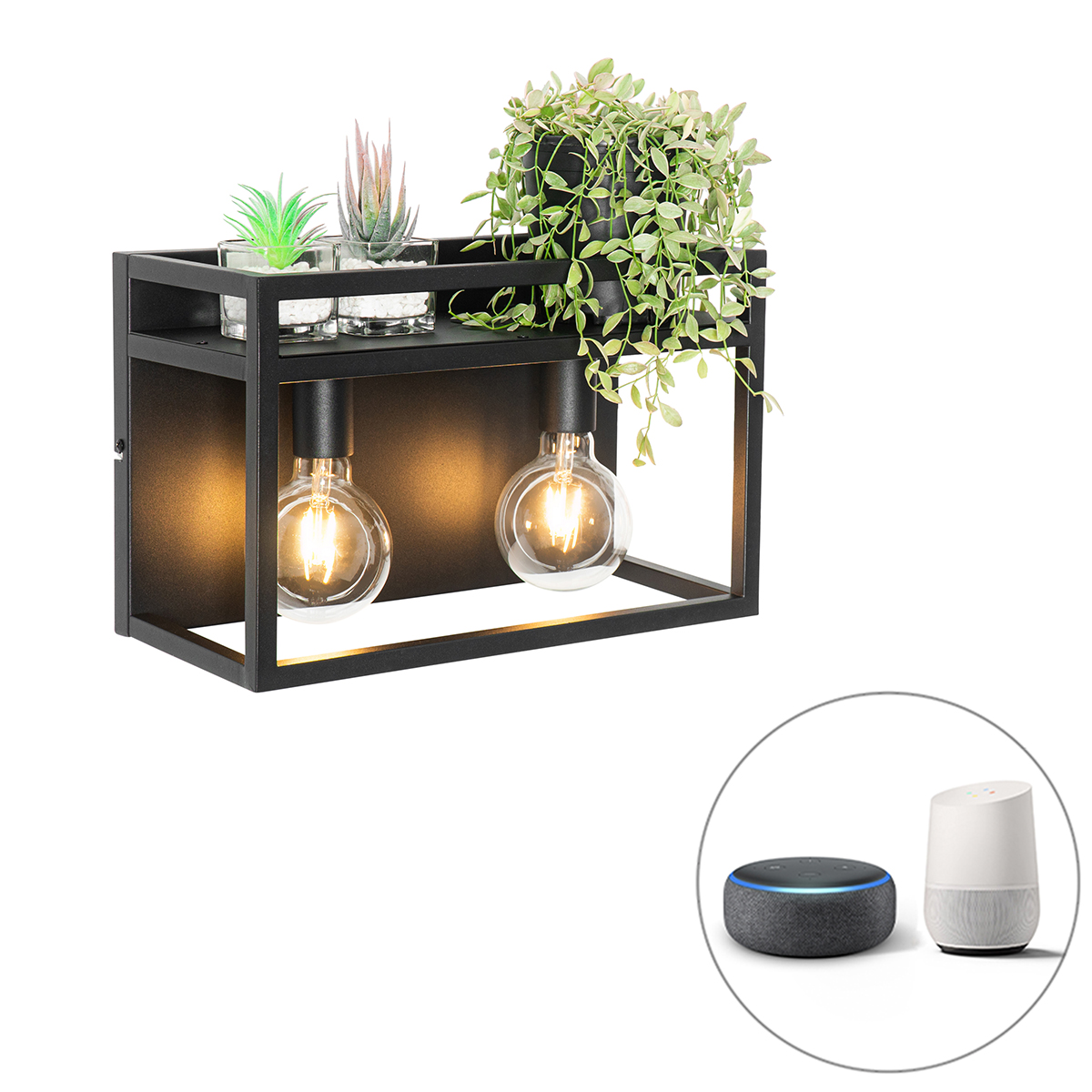 QAZQA Smart wandlamp met rek incl. 2 Wifi G95 - Cage Rack - Zwart