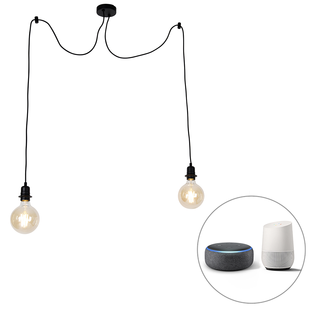 QAZQA Smart hanglamp incl. 2 Wifi G125 - Cava - Zwart