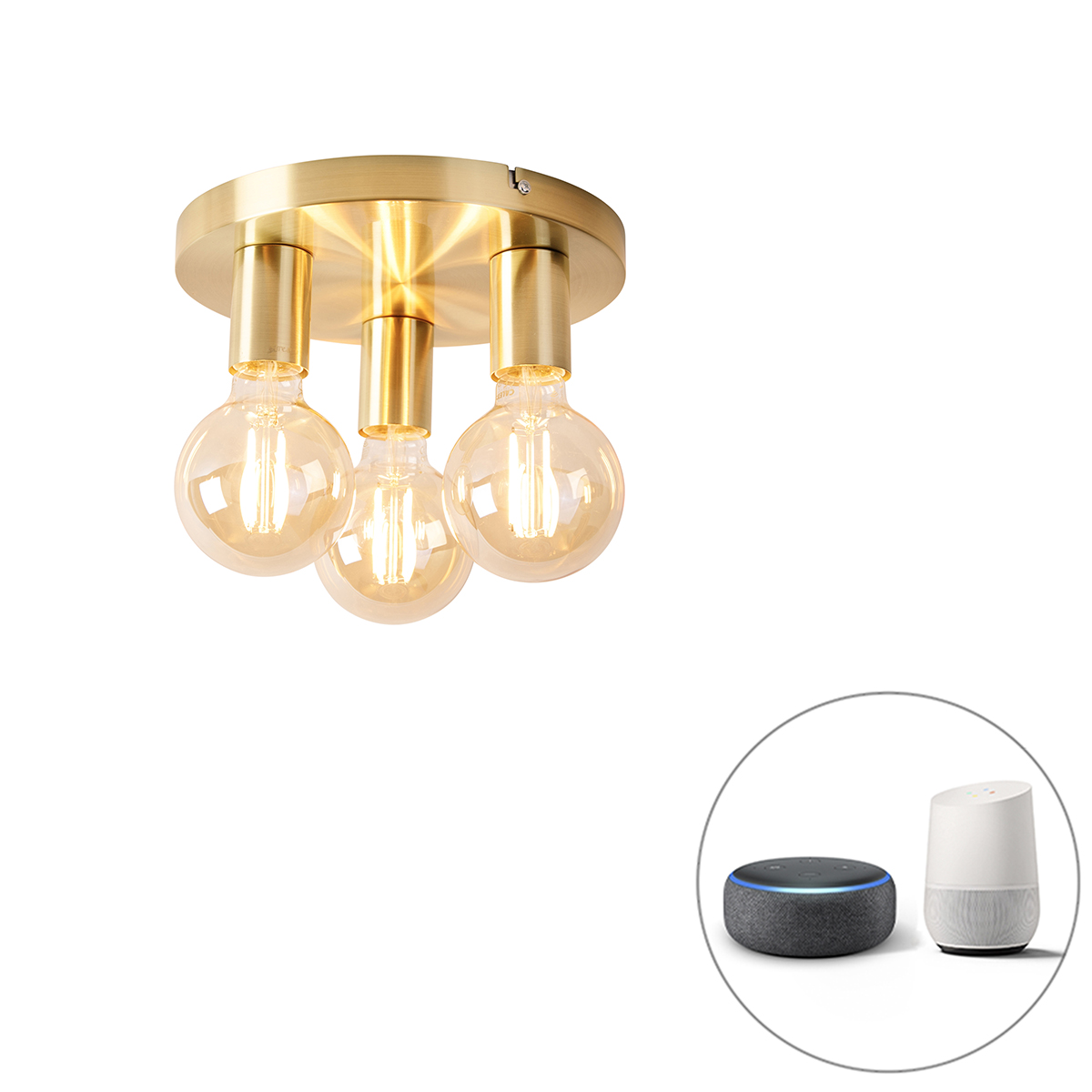 QAZQA Smart plafondlamp rond incl. 3 Wifi G95 - Facil - Goud