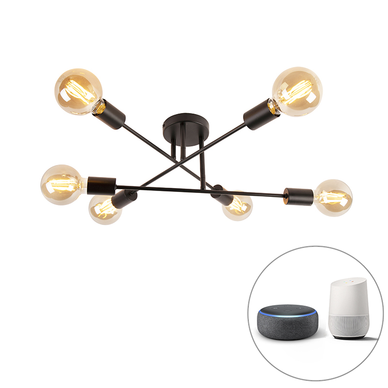 QAZQA Smart plafondlamp 6-lichts incl. Wifi G95 - Sydney - Zwart
