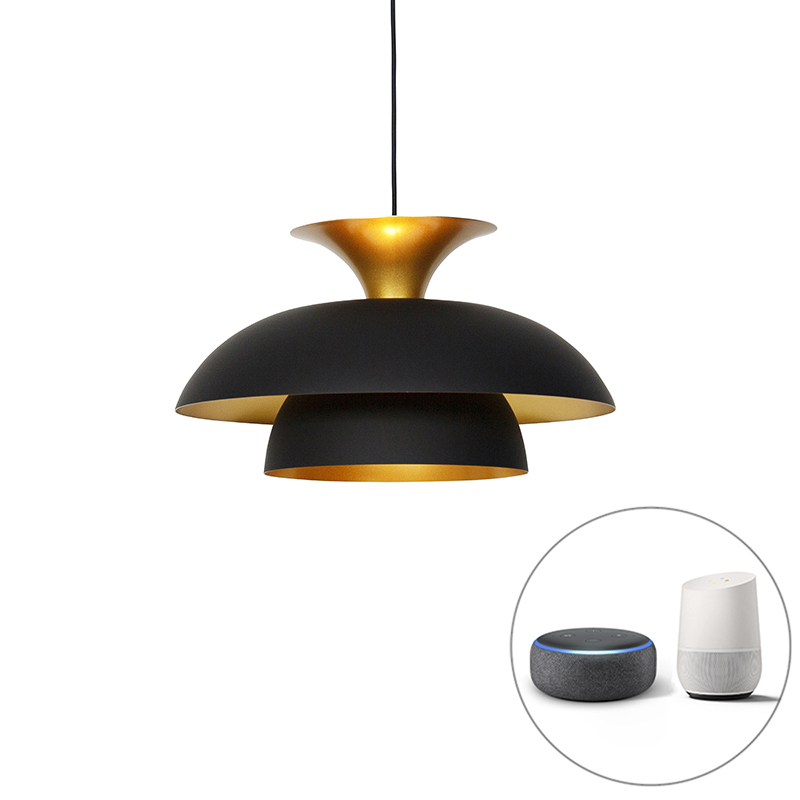 QAZQA Smart hanglamp met goud incl. Wifi G95 - Titus - Zwart