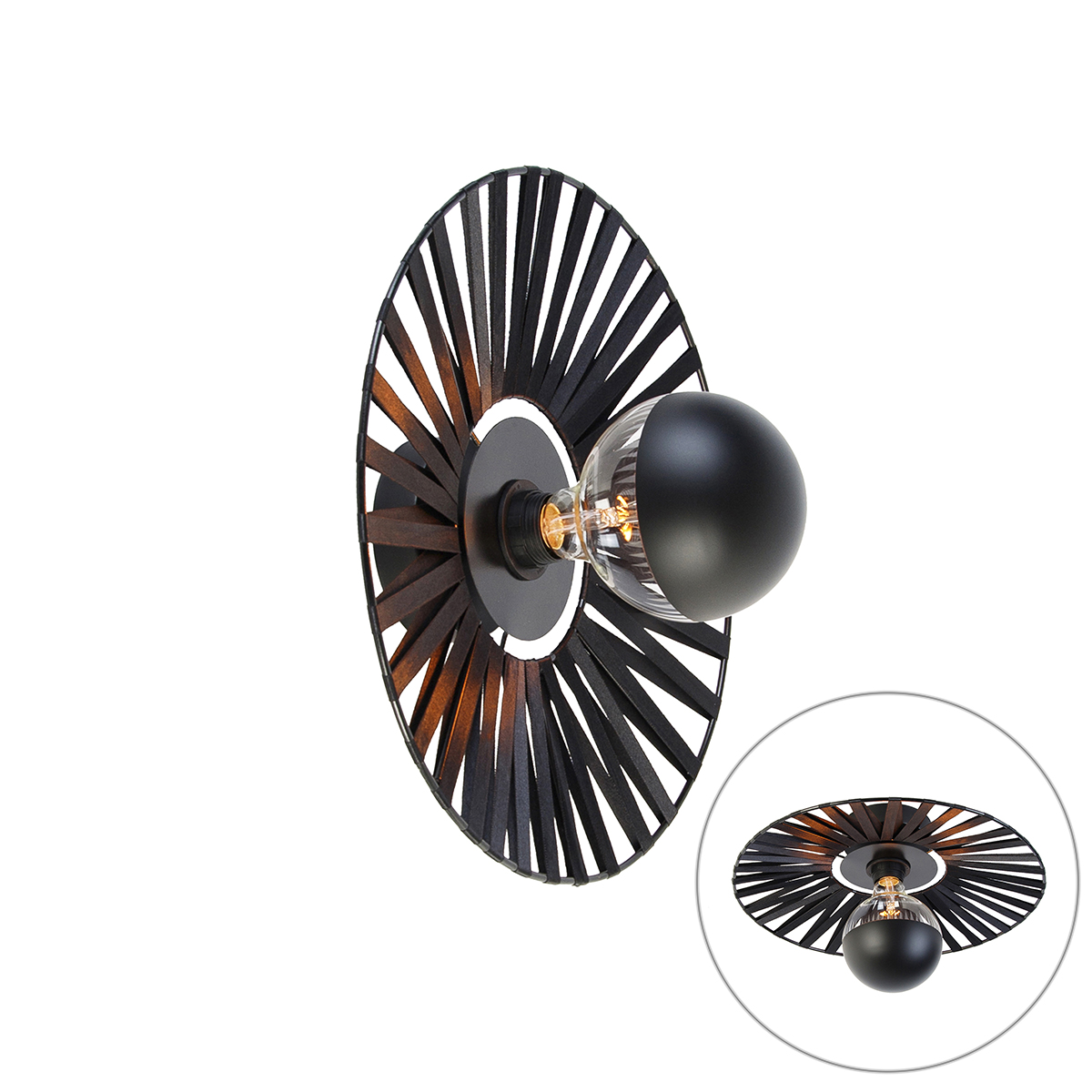 QAZQA Wandlamp 40 cm incl. G125 kopspiegel dimbaar - Leia - Zwart