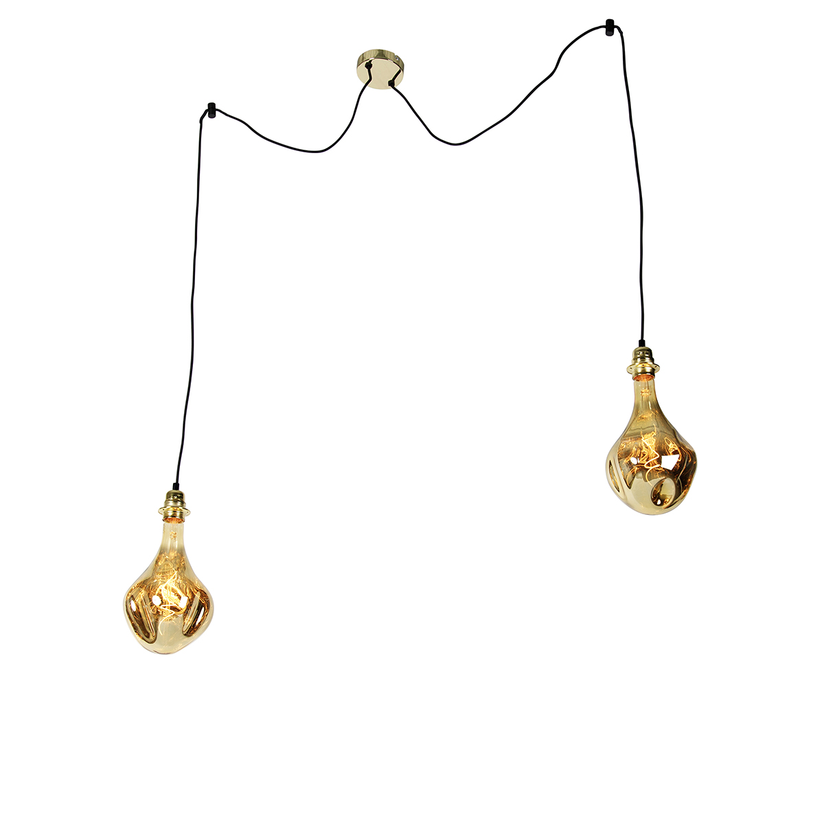 QAZQA Hanglamp 2-lichts incl. LED spiegel dimbaar - Cava Luxe - Goud