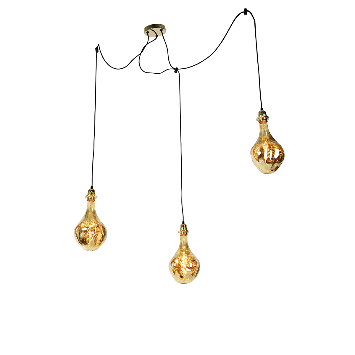 QAZQA Hanglamp 3-lichts incl. LED spiegel dimbaar - Cava Luxe - Goud