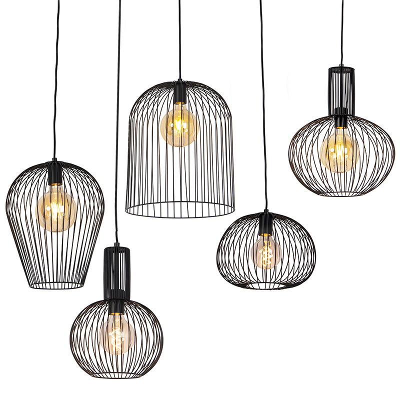 QAZQA Set van 5 design hanglampen - Wires - Zwart