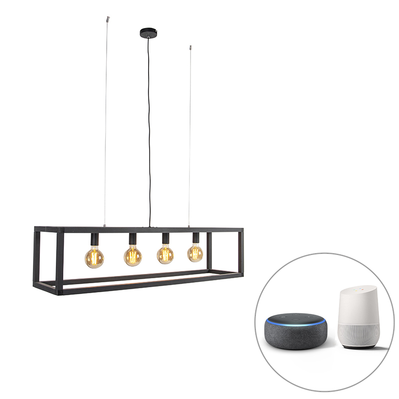 QAZQA Smart hanglamp 4-lichts incl. Wifi G95 - Big Cage - Zwart