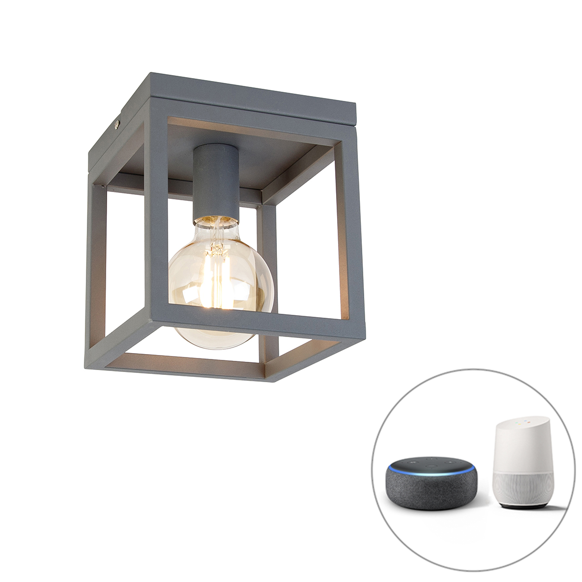 QAZQA Industriële smart plafondlamp donkergrijs incl. Wifi G95 - Cage