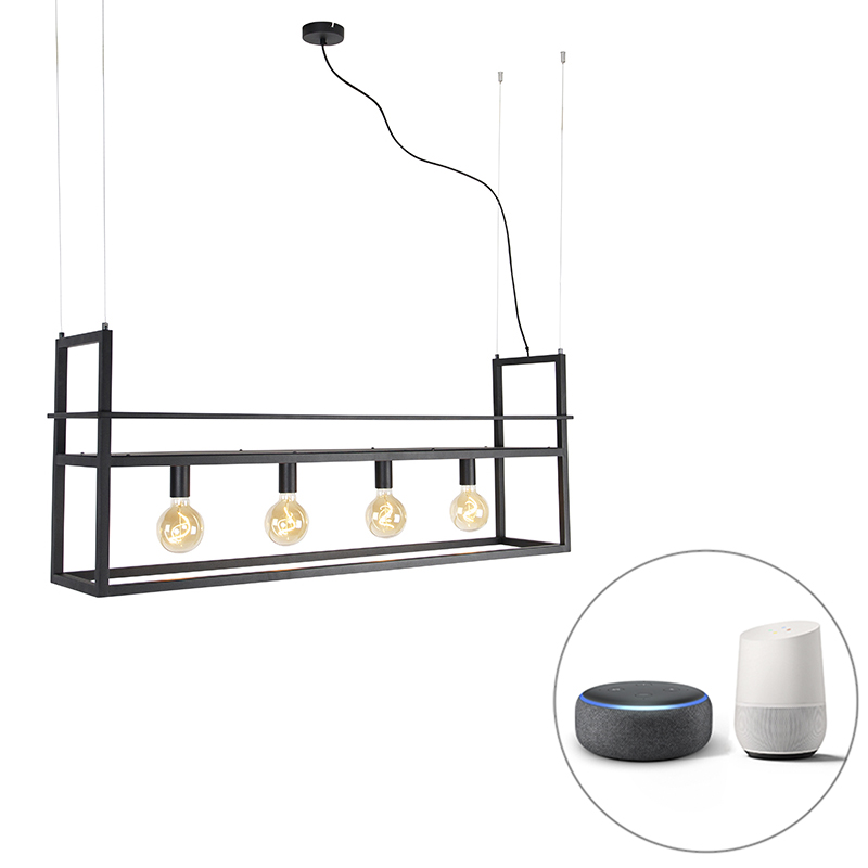 QAZQA Smart hanglamp met rek large 4-lichts incl. Wifi G95 - Cage Rack - Zwart