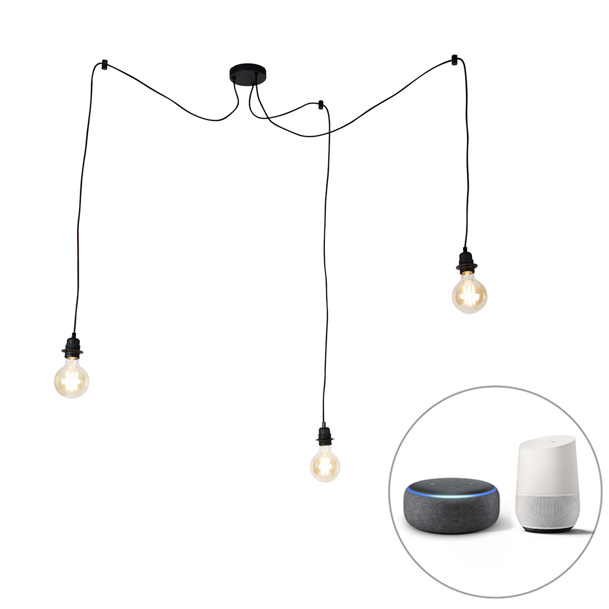 QAZQA Smart hanglamp 3-lichts incl. Wifi G95 - Cava - Zwart