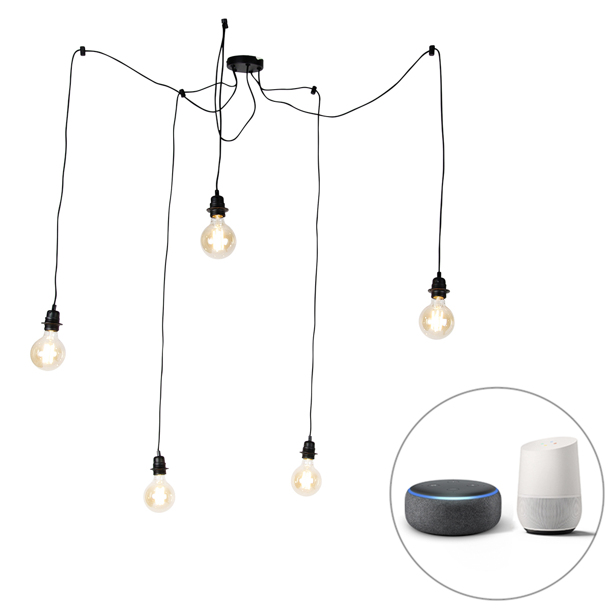 QAZQA Smart hanglamp 5-lichts incl. Wifi G95 - Cava - Zwart