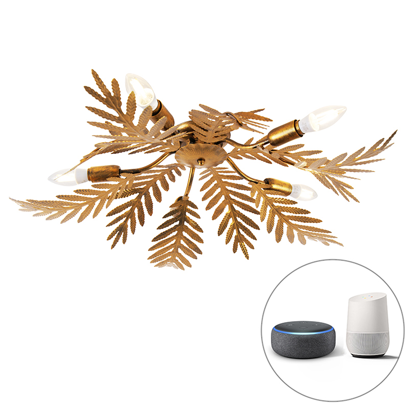 QAZQA Vintage Smart plafondlamp goud 70 cm incl. 5 WiFi B35 - Botanica