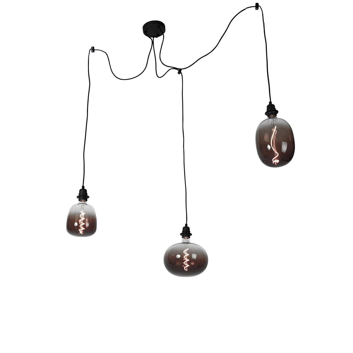 QAZQA Hanglamp zwart 3-lichts incl. LED mix smoke dimbaar - Cava Luxe - Grijs