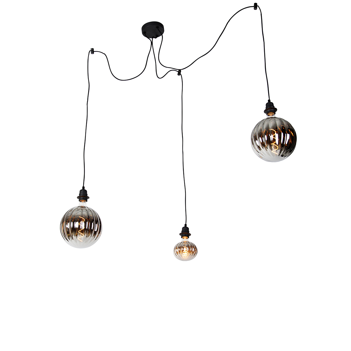 QAZQA Hanglamp zwart 3-lichts incl. LED smoke dimbaar - Cava Luxe - Grijs