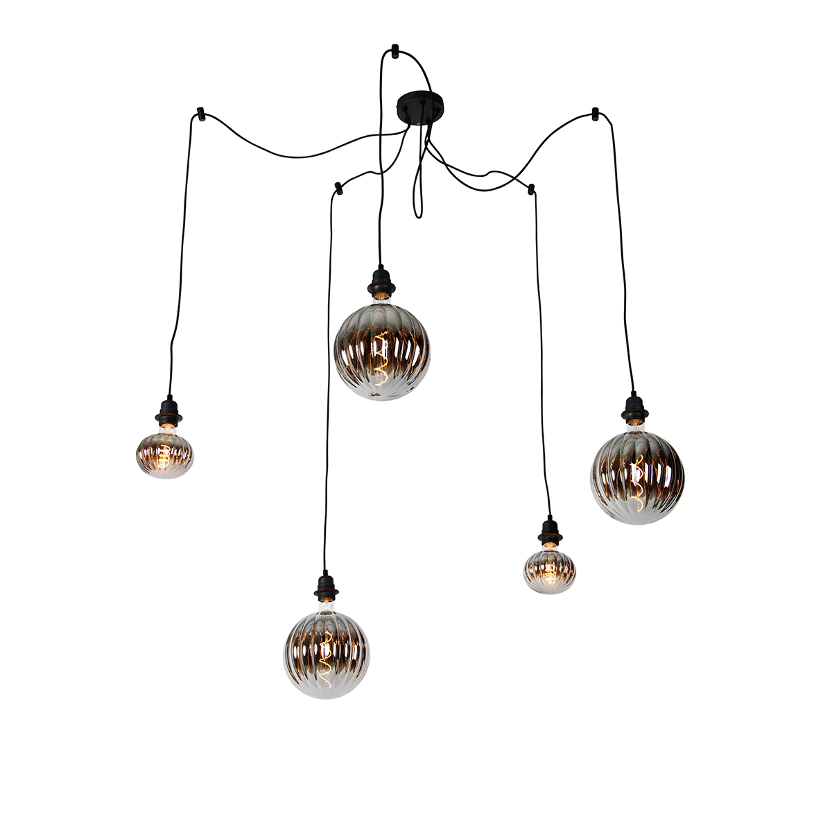 QAZQA Hanglamp zwart 5-lichts incl. LED smoke dimbaar - Cava Luxe - Grijs