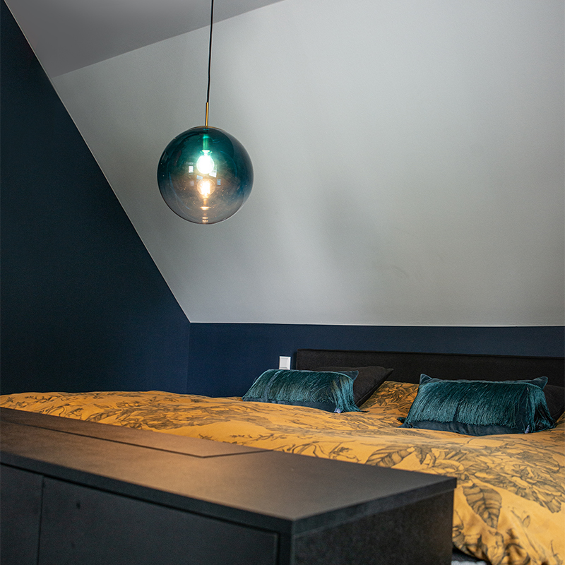 QAZQA Smart hanglamp messing met oceaan glas 33 cm incl. Wifi ST64 - Pallon - Blauw