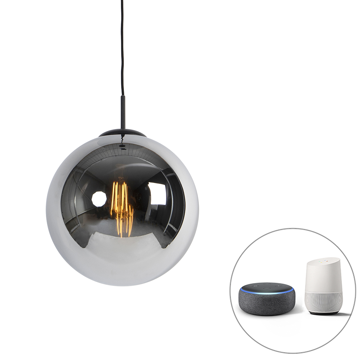 QAZQA Smart hanglamp zwart met smoke glas 30 cm incl. Wifi ST64 - Pallon
