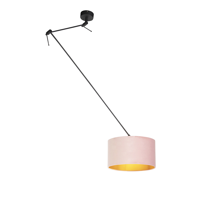 QAZQA Hanglamp zwart met velours kap oud met goud 35 cm - Blitz - Roze