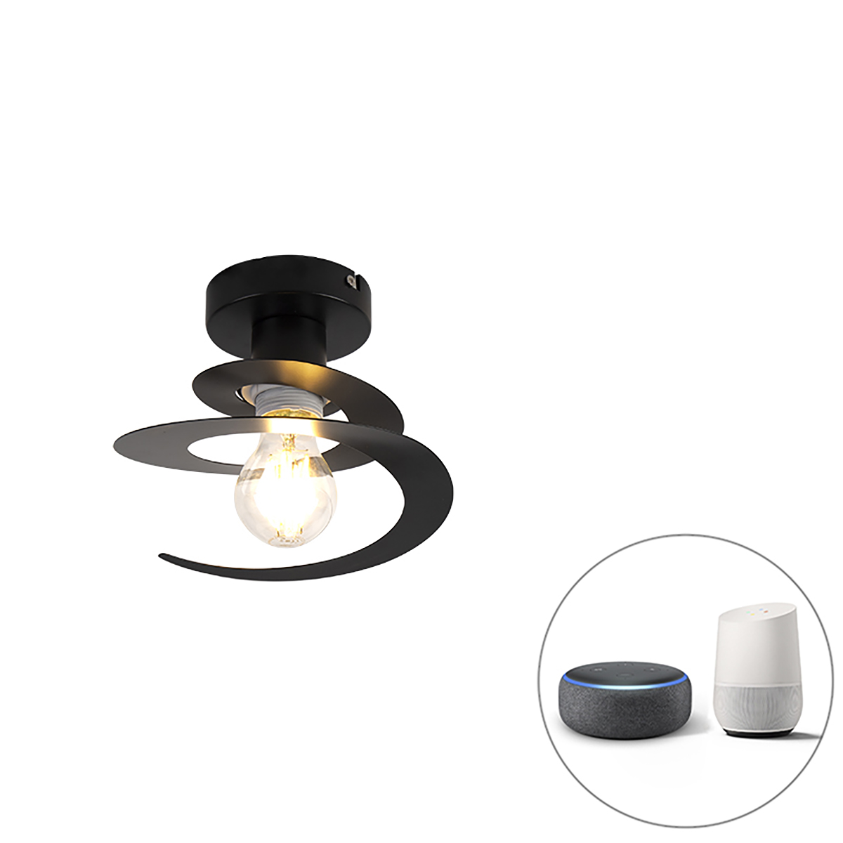 QAZQA Smart plafondlamp met spiraal kap incl. Wifi A60 - Scroll - Zwart