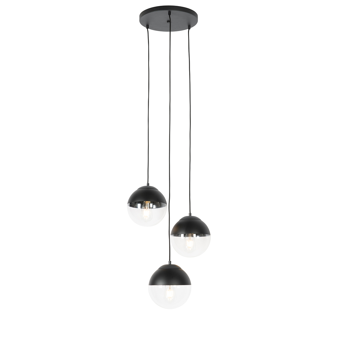 QAZQA Retro hanglamp met helder glas rond 3-lichts - Eclipse - Zwart