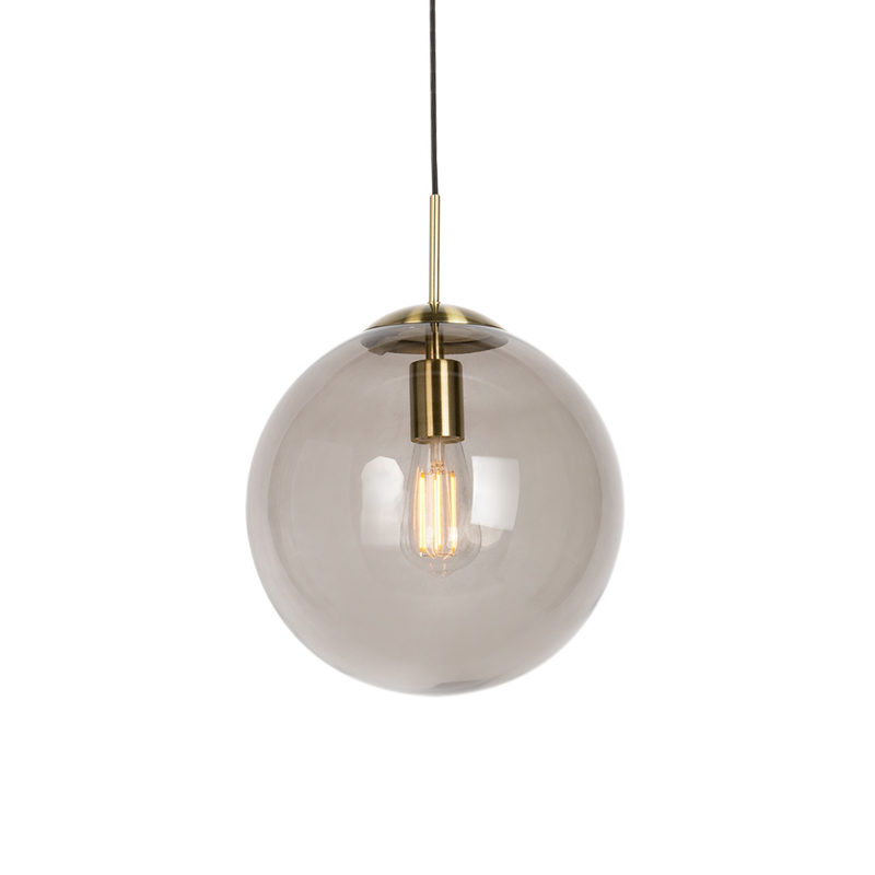 QAZQA Moderne hanglamp messing met smoke glas 30 cm - Ball