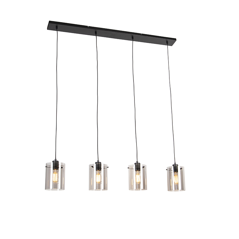 QAZQA Design hanglamp met smoke glas 4-lichts - Dome - Zwart