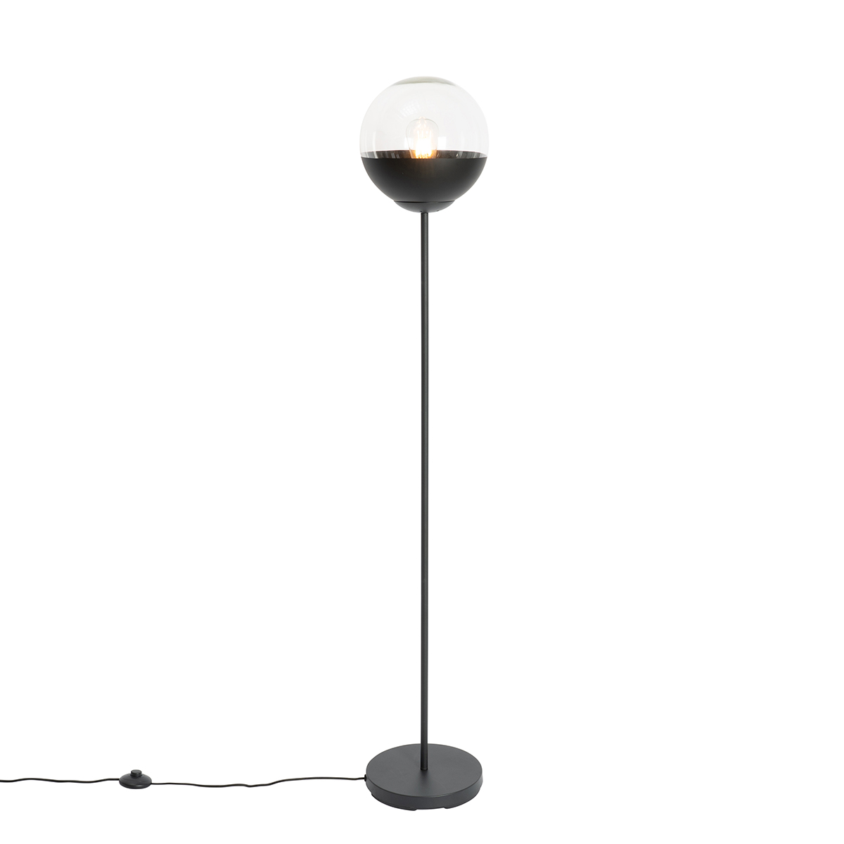 QAZQA Retro vloerlamp met helder glas - Eclipse - Zwart