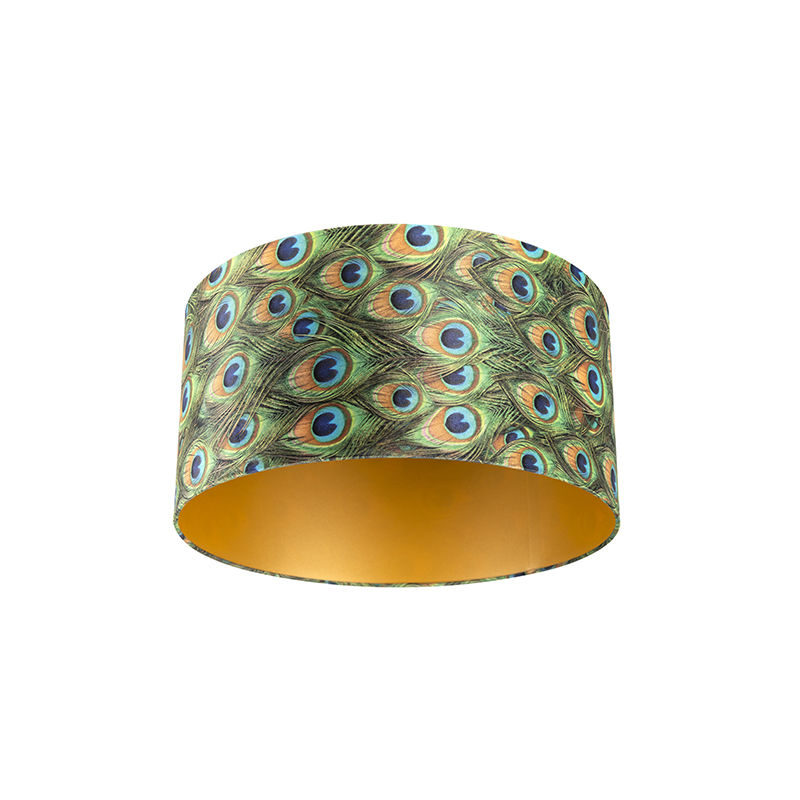 QAZQA Velours lampenkap pauw dessin 50/50/25 met gouden binnenkant
