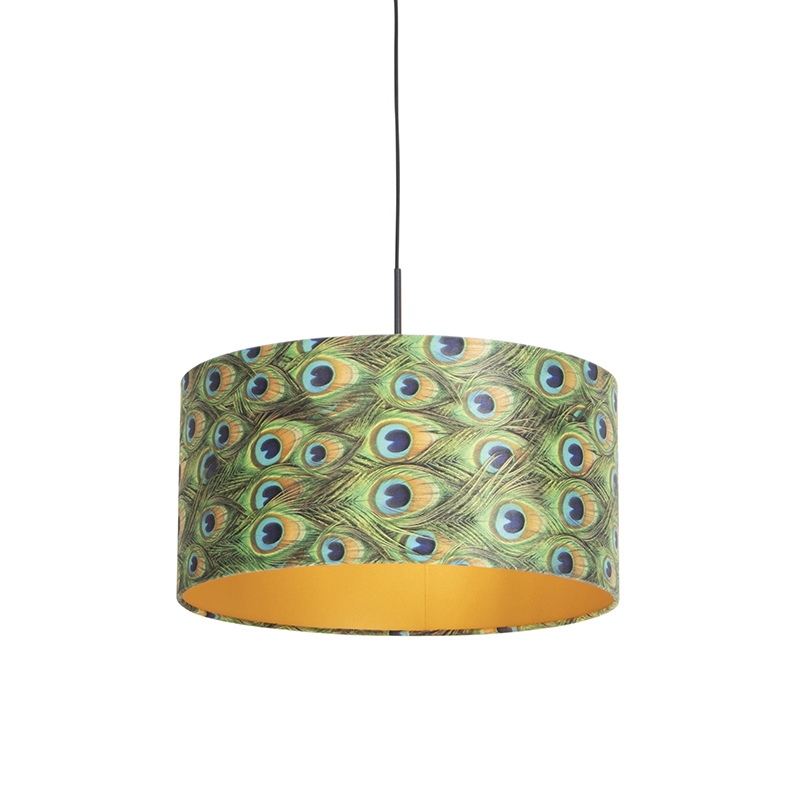 QAZQA Hanglamp met velours kap pauw met goud 50 cm - Combi