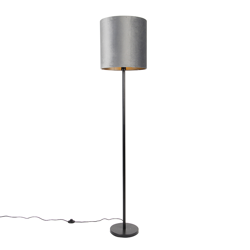QAZQA Moderne vloerlamp zwart kap 40 cm - Simplo - Grijs